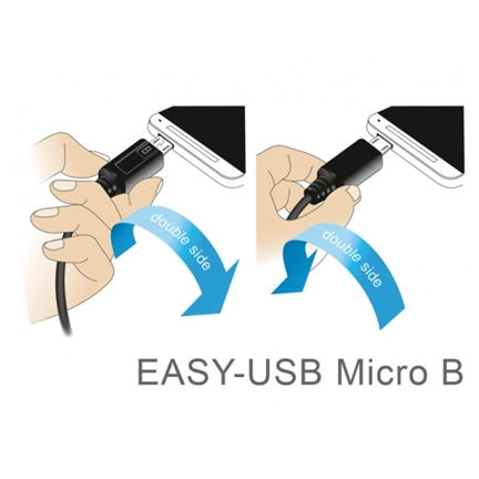 Delock Kábel, EASY-USB 2.0-s A-típusú csat. > EASY-USB 2.0-s Micro-B típusú csat.ívelt 0,5 m, fekete