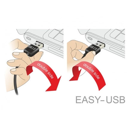 Delock Kábel, EASY-USB 2.0-s A-típusú csat. > EASY-USB 2.0-s Micro-B típusú csat.ívelt 0,5 m, fekete