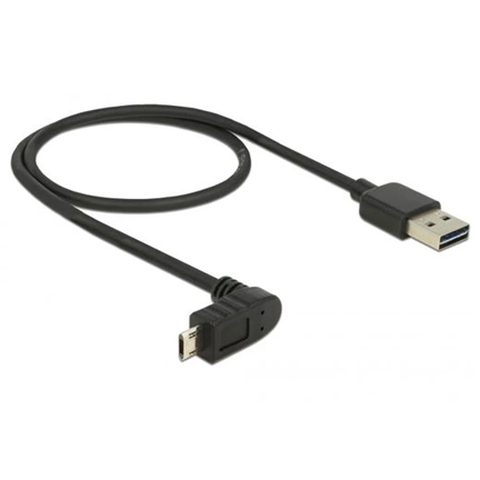 Delock Kábel, EASY-USB 2.0-s A-típusú csat. > EASY-USB 2.0-s Micro-B típusú csat.ívelt 0,5 m, fekete