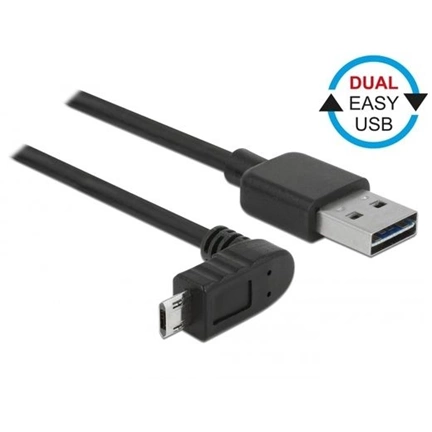 Delock Kábel, EASY-USB 2.0-s A-típusú csat. > EASY-USB 2.0-s Micro-B típusú csat.ívelt 0,5 m, fekete