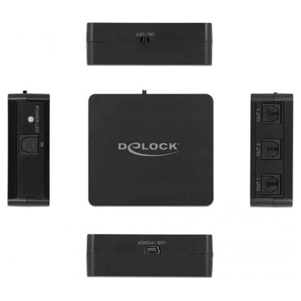 Delock S/PDIF TOSLINK kapcsoló 1 bemenettel és 3 kimenettel USB Tápellátással