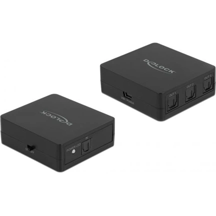 Delock S/PDIF TOSLINK kapcsoló 1 bemenettel és 3 kimenettel USB Tápellátással